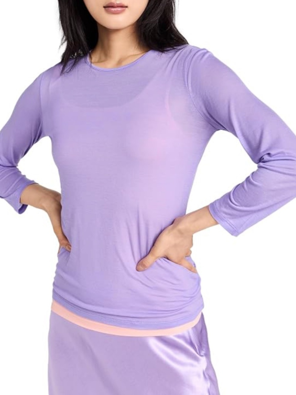 Vince Sheer 3/4 Sleeve Double Layered Top, M